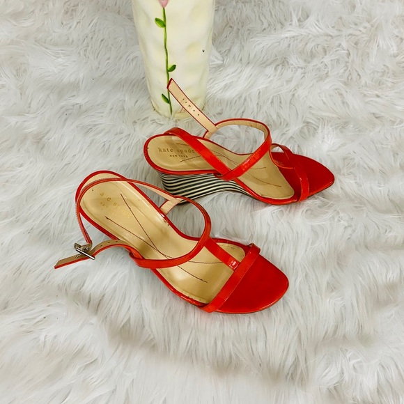 Kate Spade Lorna Orange Patent Wedge Sandals 8.5 - Picture 4 of 9